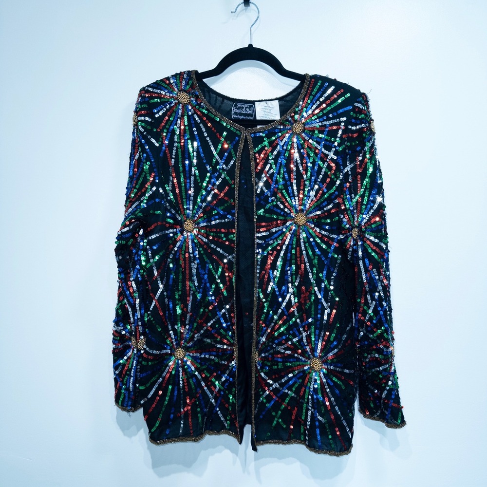 Jean For Joseph Le Bon Black Rainbow Sequin Silk Blazer Medium